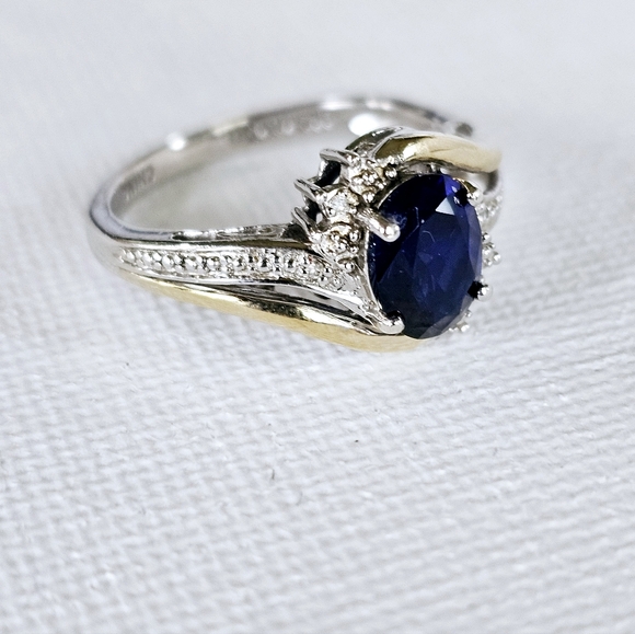 Vintage Genuine Blue Sapphire Ring in Sterling Silver & 10k Gold! Size 7 - Picture 4 of 8